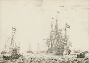 Navios holandeses perto da costa, no início da década de 1650.