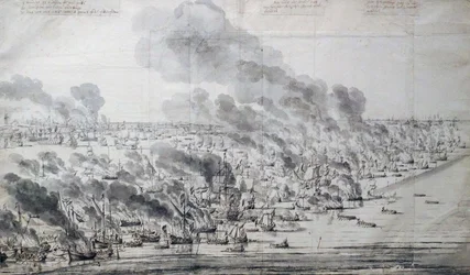 Robert Holmes ateando fogo à frota holandesa em Terschelling