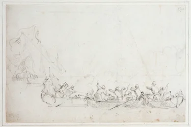 Uma luta em barcos entre piratas holandeses ou ingleses e piratas da Barbária, c.1675 (giz)