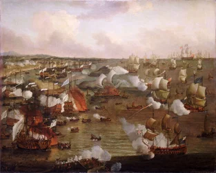 O incêndio dos navios franceses na batalha de La Hogue, 23 de maio de 1692, finais do século XVII (óleo sobre tela)
