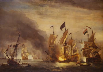O incêndio do HMS "Royal James" na batalha de Solebay, 28 de maio de 1672, finais do século XVII (óleo sobre tela)
