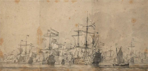 A rendição do "Príncipe Real", 3-13 de junho de 1666, c.1666 (grafite, lavagem a cinzento)