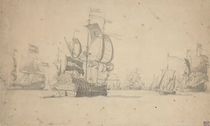 Uma esquadra holandesa formando linha de batalha, maio de 1672, c.1672 (lápis, aguada)