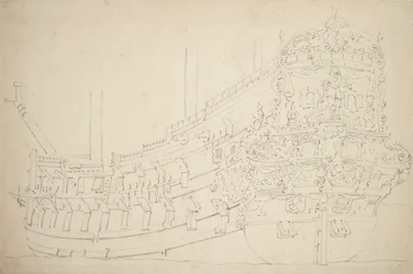 Um navio de Amesterdão, possivelmente um Indiaman, com cerca de 50 canhões, c.1670 (grafite)