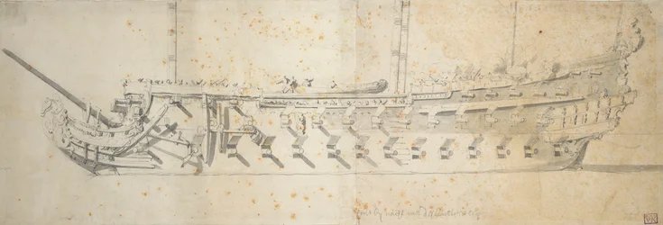 Retrato do "Royal Thérèse" (), navio de 70 a 80 canhões construído como "Paris" em 1670, rebaptizado em 1671 e condenado em 1690