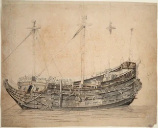 Retrato do "Vrijheid", navio de 50 canhões do Almirantado de Amesterdão, construído em 1651 e explodido em combate em 1676, c.1653 (grafite, lavagem cinzenta, caneta castanha, tinta)
