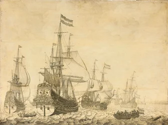 Paisagem marítima com os homens de guerra holandeses