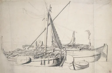 Estudo de um damlooper e de um smalschip deitados um ao lado do outro, c.1665 (grafite, lavagem cinzenta)