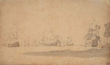 A frota neerlandesa deitada, provavelmente em maio de 1672, c.1672 (grafite, lavagem a cinzento)