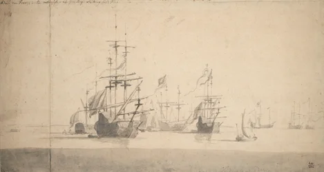 Tromp no "Oosterwijk" a saudar, c.1664 (grafite, lavagem a cinzento)