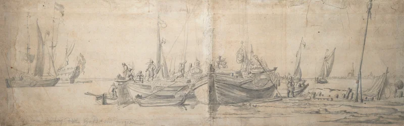 Dois caiapós em terra na extremidade de um duro, c.1643 (grafite, lavagem a cinzento)