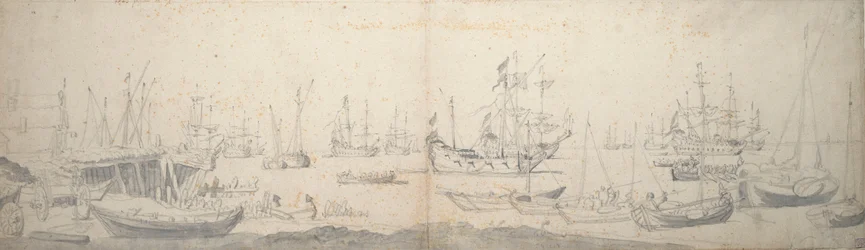 Weyschuits, um kaag e um navio de guerra holandês no Texel