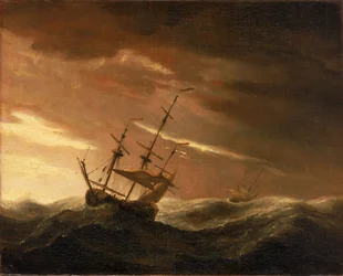 Um navio inglês deitado num vendaval, finais do século XVII (óleo sobre tela)