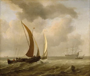 Dois caiaques no mar perante uma brisa fresca, finais do século XVII (pintura a óleo)