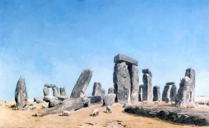 Ovelhas a pastar em Stonehenge (aguarela)