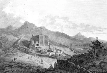 Uma Vista de Poo-ta-la ou Grande Templo perto de Zhe-hol em Tartary, gravado por Benjamin Thomas Pouncy (fl.1772-99) pub. por G. Nicol