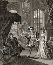 Henrique VIII e Ana Bolena, gravado por T. Cooke, de "The Works of Hogarth", publicado em 1833 (litografia)