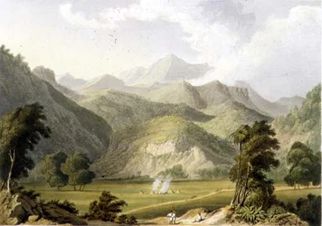 Aproximação ao Bore Ghaut, de uma pintura do Tenente-Coronel Johnson, gravada por T. Fielding e colorida por J.B. Hogarth (litho)