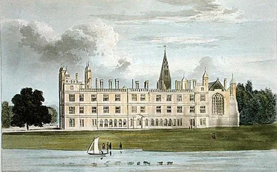 Burghley House, do "Repositório de Artes" de Ackermann, publicado c.1826 (cor litho)