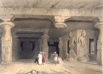 Interior do Templo da Grande Gruta de Elephanta, perto de Bombaim, em 1803, do Volume II de 