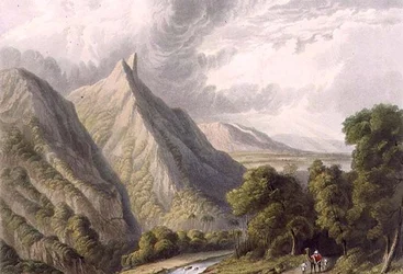 Vista no Bore Ghaut, gravado por T. Fielding e colorido por J.B. Hogarth