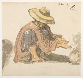 22 Homem, provavelmente de Turon Bay. de um Álbum de 372 desenhos de paisagens, costas, trajes e vida quotidiana feitos durante a embaixada de Lord Macartney junto do Imperador da China, entre 1792 e 1794 (lápis e aguarela sobre papel)