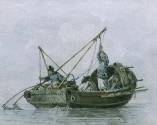 Pescadores chineses em uma sucata (aquarela)