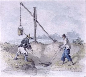 Trabalhadores Chineses Coletores de Água (aquarela)