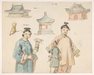 Estudos de figuras. Álbum de 278 desenhos de paisagens, litorais, trajes e vida cotidiana feitos durante a embaixada de Lord Macartney ao Imperador da China. Entre 1792 e 1794.Artista(s): Alexander, William (1767-1816)