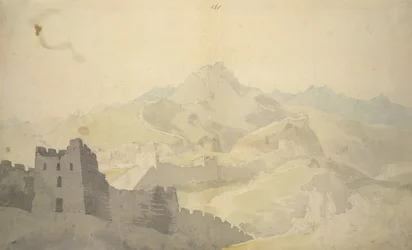 A Grande Muralha da China, do Álbum de 220 desenhos, principalmente perfis de costas, trajes e vida quotidiana feitos durante a embaixada de Lord Macartney no Imperador da China, WD 961, f.60