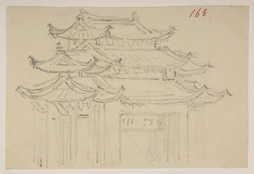 f.63 168 Templos, de um Álbum de 372 desenhos de paisagens, costas, trajes e vida quotidiana feitos durante a embaixada de Lord Macartney junto do Imperador da China, entre 1792 e 1794 (lápis e aguarela sobre papel)
