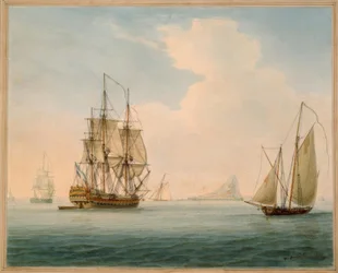 Man-of-War britânico - aquarela por W. Anderson, 1804