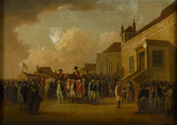 Frederick Augustus, duque de York, revisando tropas na Flandres, 1794 por volta de