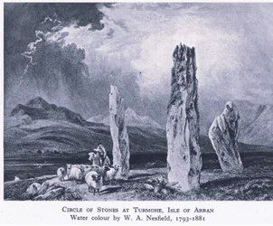 Círculo de pedras em Turmore, Ilha de Arran, 1945