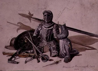 Estudo de armaduras e armas no Castelo Brancepeth, Durham