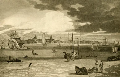 "Vista de Liverpool, do ferry, Lancashire", 1808.  