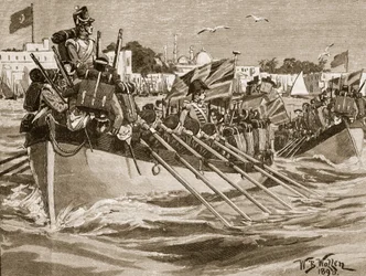 Partida das tropas britânicas de Alexandria, 1807, ilustração de &39;História Ilustrada de Cassell da Inglaterra&39; (foto sépia)