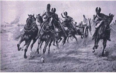Armas para a frente: Waterloo 18 de junho de 1815, ilustração das Batalhas Britânicas na Terra e no Mar, 1915