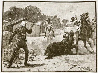 Como os túmulos principais ganharam a cruz de Victoria, ilustração de &39;História Ilustrada de Cassell da Inglaterra&39; (foto sépia)