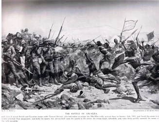 A Batalha de Abu Klea, 17 de janeiro de 1885, ilustração de "Hutchinsons História das Nações", c.1910