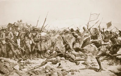 A Batalha de Abu Klea, 17 de janeiro de 1885, ilustração de "Hutchinsons História das Nações", c.1910