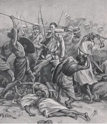 A praça em Abu-Klea, 17 de janeiro de 1885, ilustração da British Battles on Land and Sea, 1915
