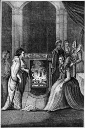 Grana Uile apresentou a rainha Elizabeth, ilustração de &39;Anthologia Hibernica&39; vol. II, impressão feita por Clayton, publicada em 1794