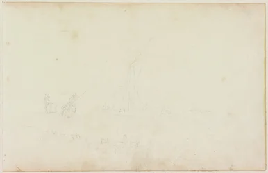 Esboço de barco a remo e cavaleiro com linha de cavalos (lápis sobre papel (em papel com M746))