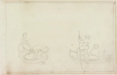 Dois Bargemen e Homem e Mulher com Cesto (lápis sobre papel (em papel com M749))