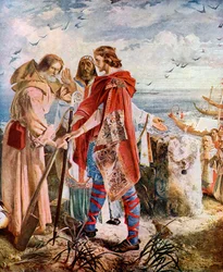 Egfrith oferecendo o Bispado de Hexham a Cuthbert, 678, c1920