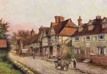 Chiddingstone a partir do canto do adro da igreja (litografia a cores)