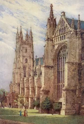 Transepto sudoeste e Torre de São Jorge, Catedral de Cantuária (litografia a cores)