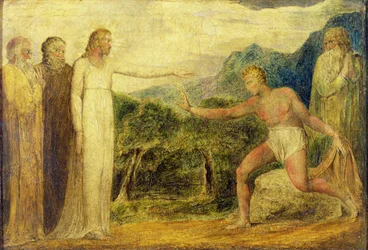 Cristo dando vista a Bartimeu (têmpera a bico de pena sobre tela)