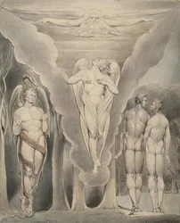 Ilustração 4 do Paraíso Perdido de Milton: Satanás Espionando Adão e Eva e Descida de Rafael no Paraíso, 1807